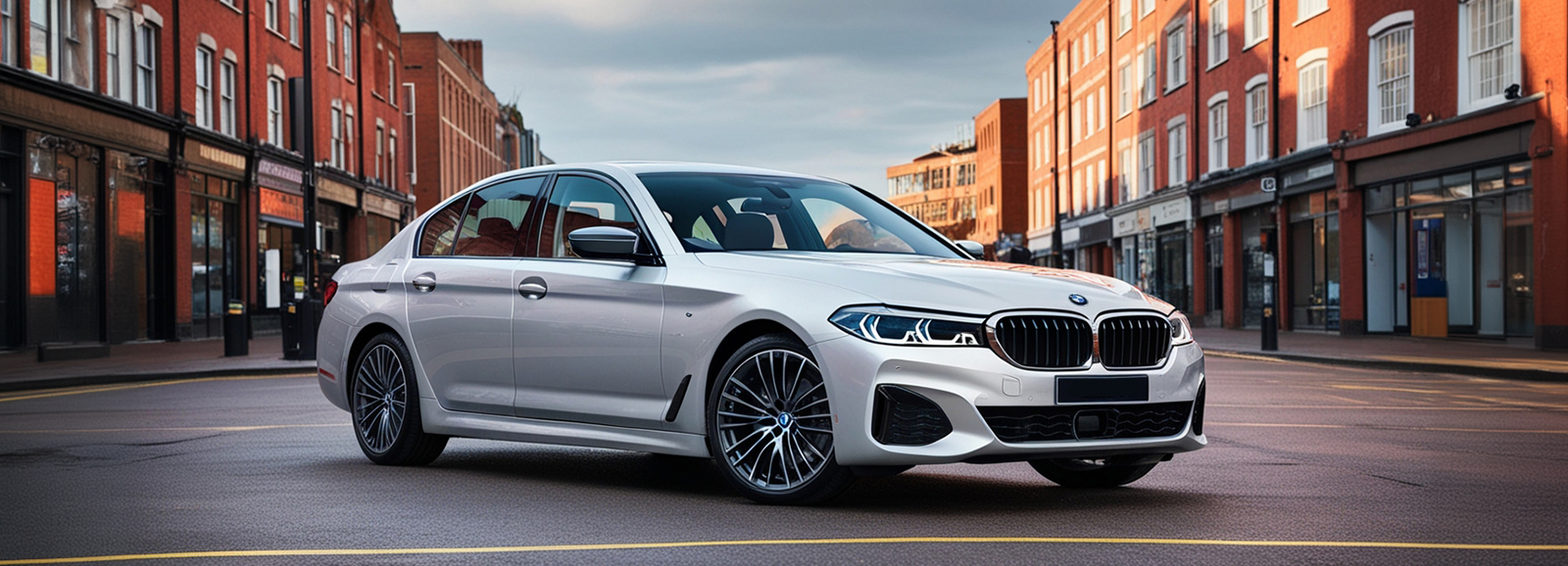 A Gray BMW 5 Series Luxury Sedan smoothly navigating a bustling city street